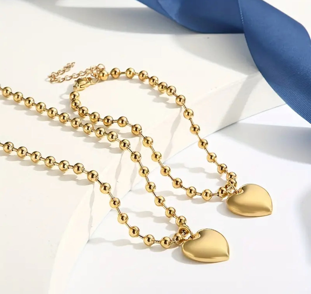 Heart Necklace & Bracelet Set