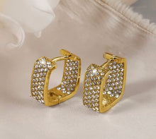 Load image into Gallery viewer, Gold Zircon Square Hoops