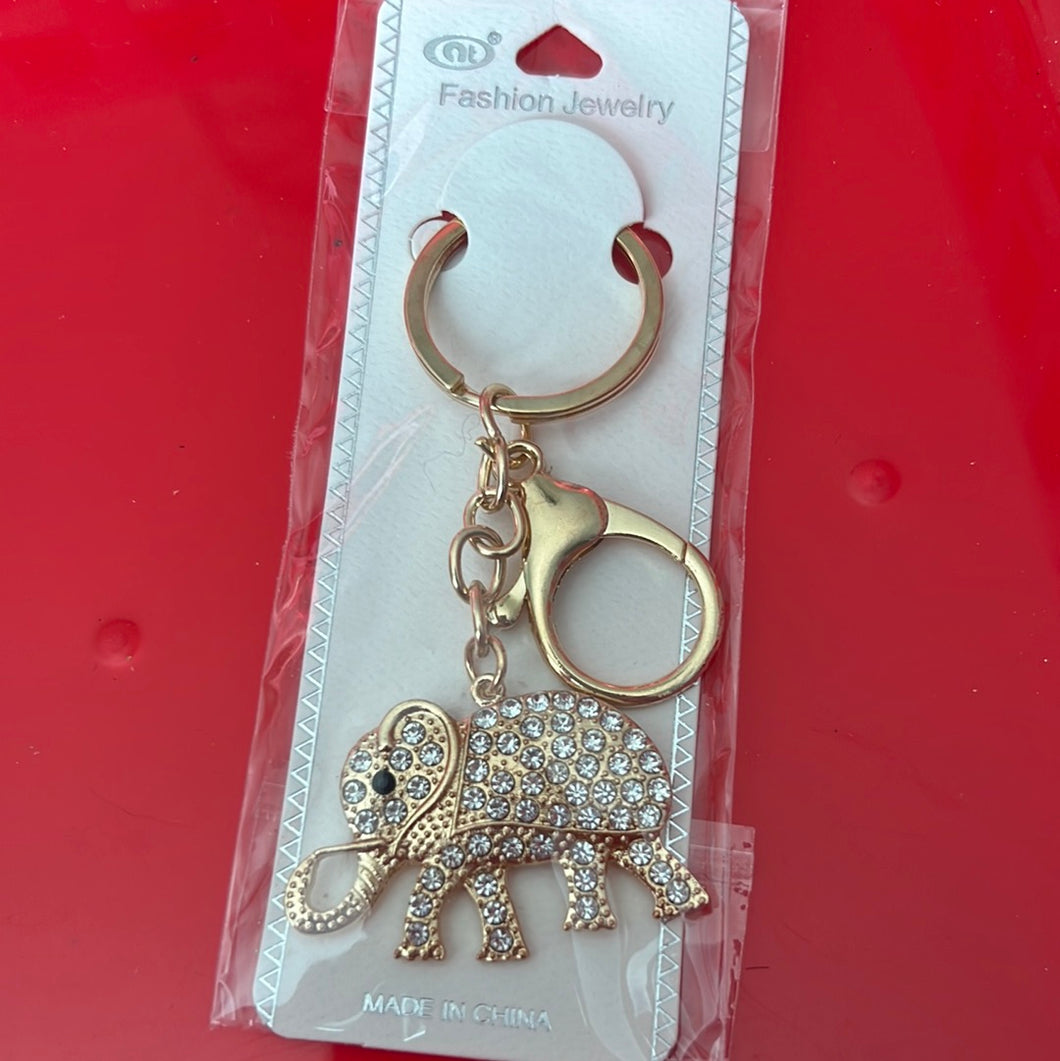 Gold and rhinestone elephant keychain