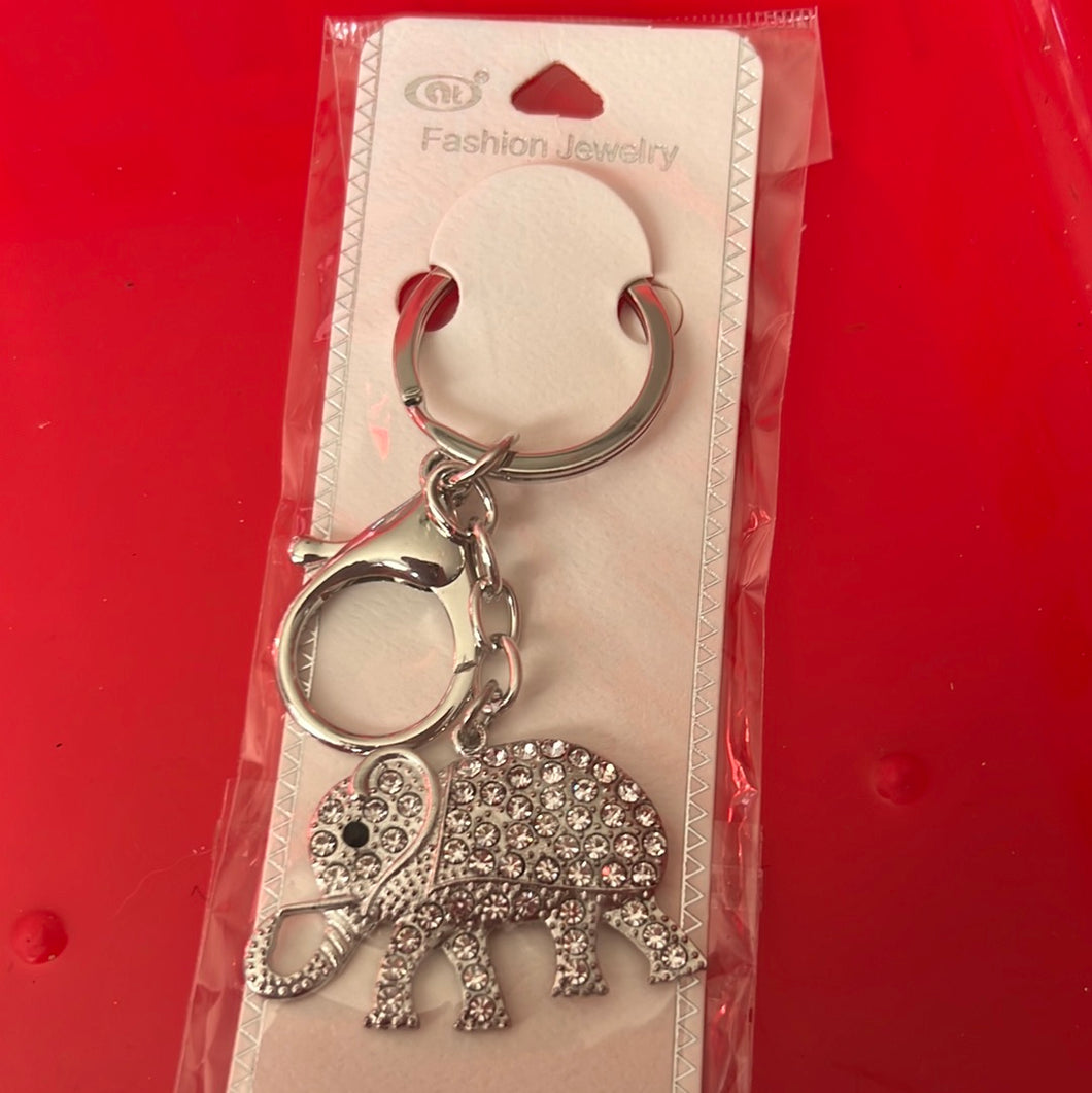 Silver and rhinestone elephant keychain