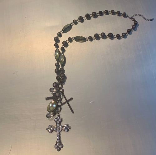 COPPER BEADS WITH PALE YELLOW STONE ROSARY BEADS