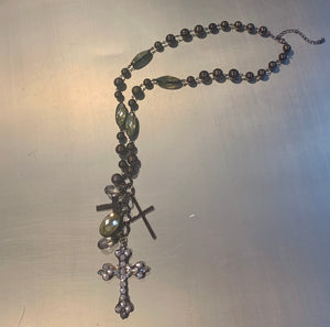 COPPER BEADS WITH PALE YELLOW STONE ROSARY BEADS